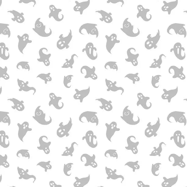 Spooky Spectacle - Ghost Toss White on White Cotton 44"/45" Fabric Per Yard