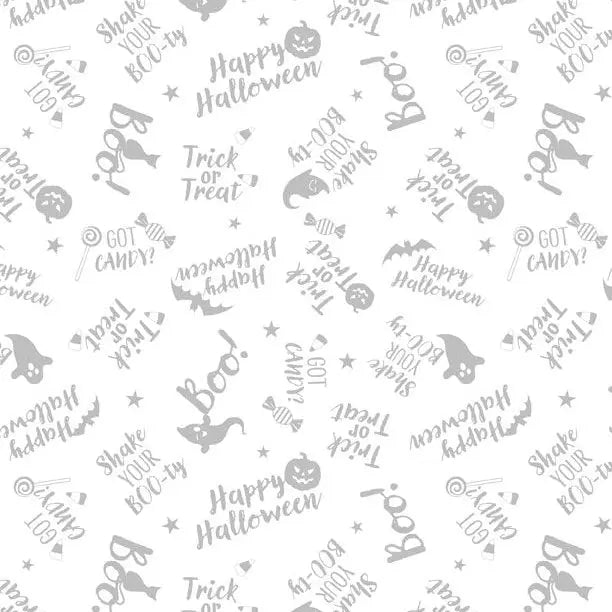 Spooky Spectacle - Word Toss White on White Cotton 44"/45" Fabric Per Yard
