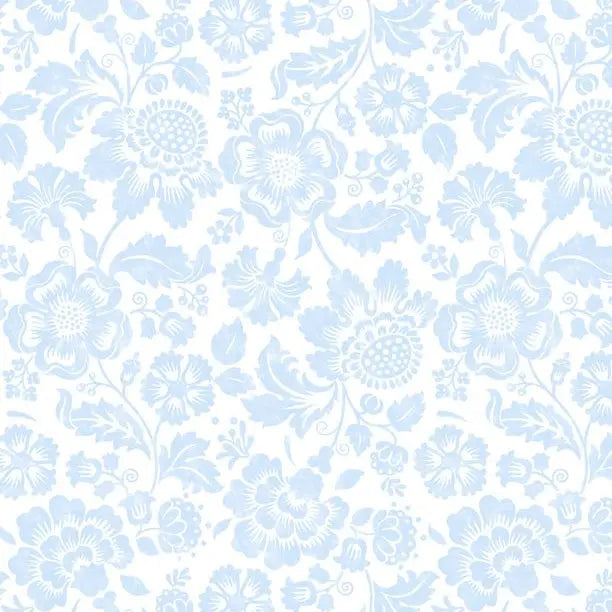 Sweet Cherry - Tonal Floral White/Blue Cotton 44"/45" Fabric Per Yard