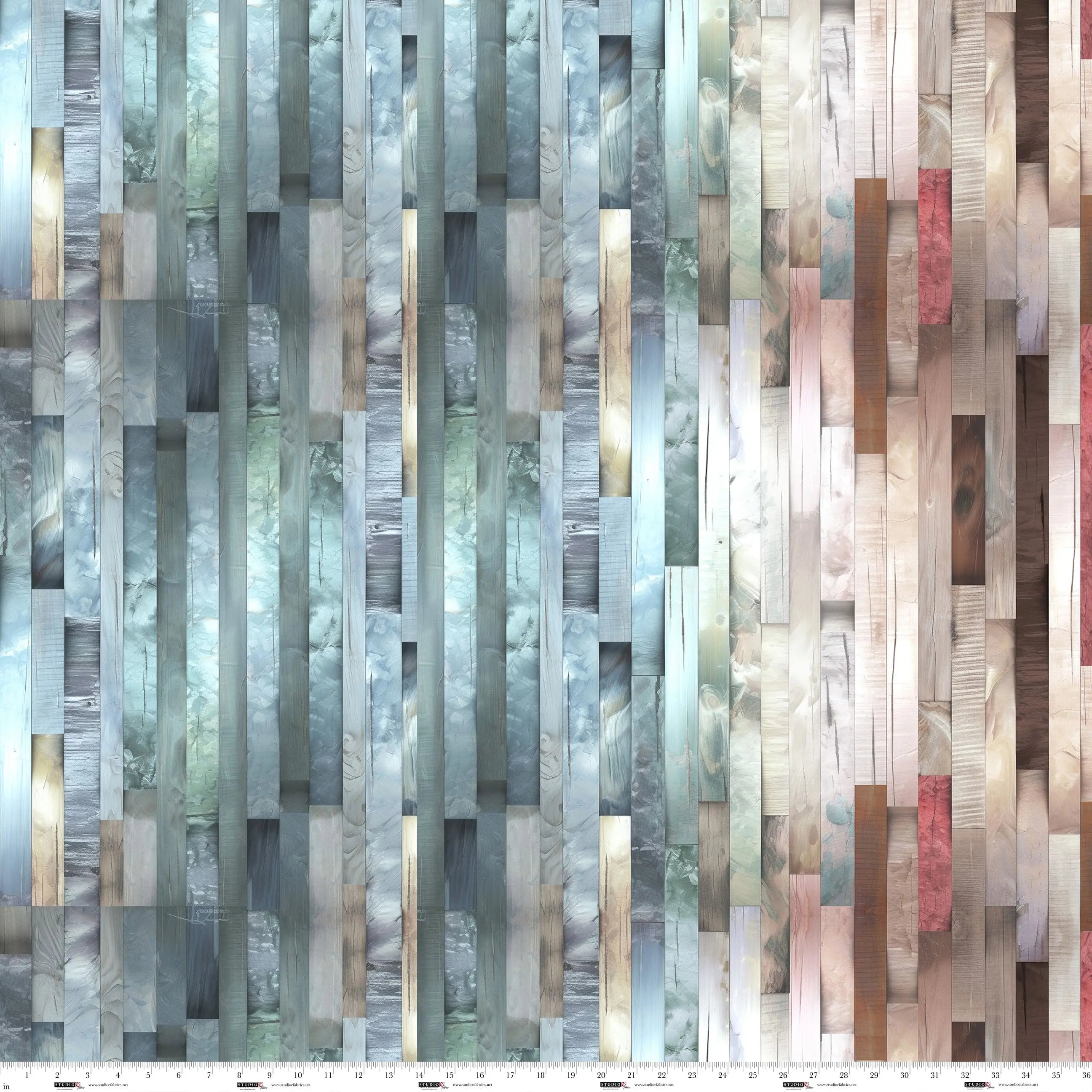 Turquoise Hardwood Floor Out of the Woodwork Ombre Cotton 44"/45" Fabric Per Yard