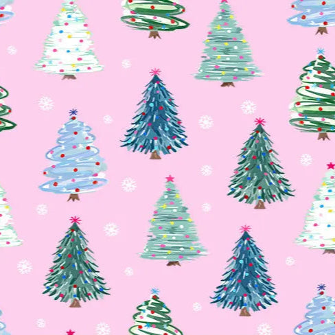 Twinkle Trees Cloud Cuddle Pink Fabric per yard