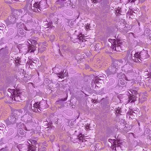 Watercolor Floral Purple Cotton 44"/45" Fabric Per Yard
