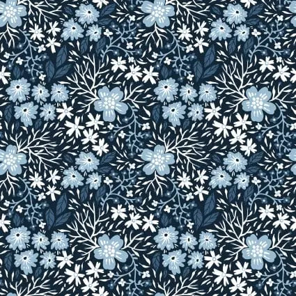 Whimsy Blue Flower Garden 44"/45" Fabric Per Yard