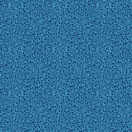 Whimsy Blue Leaves 44"/45" Fabric Per Yard
