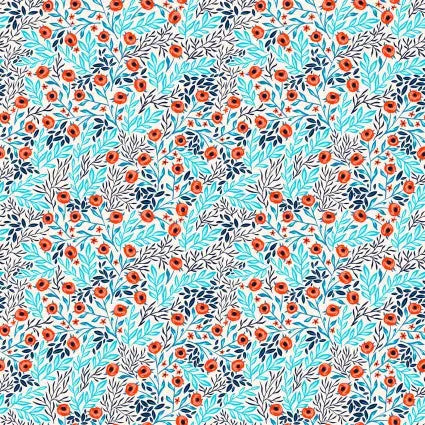 Whimsy Cream Floral Leaves 44"/45" Fabric Per Yard