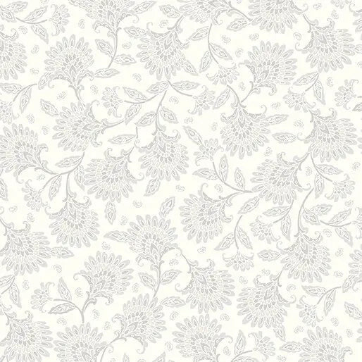 White Grey Whimsy Floral Cotton Wideback Fabric per yard