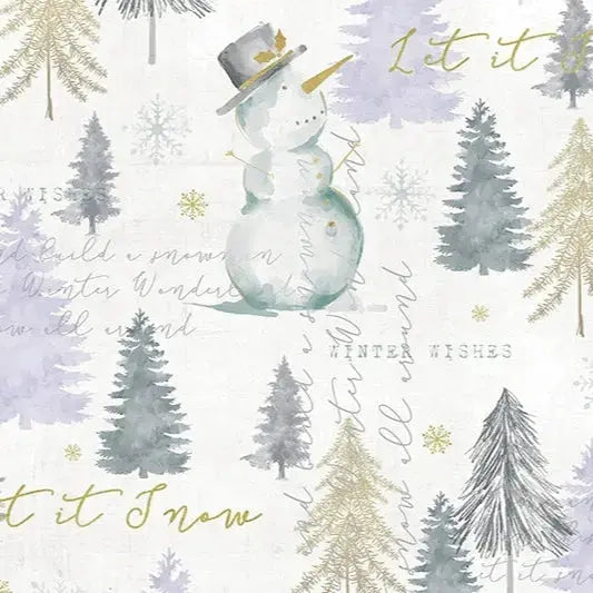 White Let It Snow Digital Cuddle Fabric per yard
