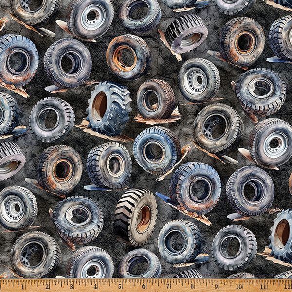 Black Tires Hammer Down 43"/44" Fabric Per Yard