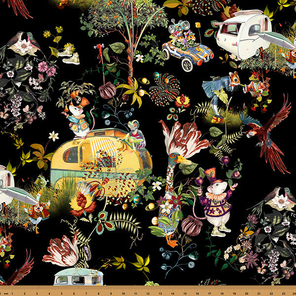Black Campers Mousing Around  43"/44" Fabric Per Yard