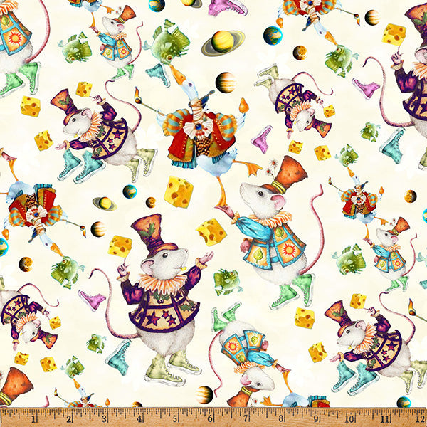 Cream Mousing Around 43"/44" Fabric Per Yard