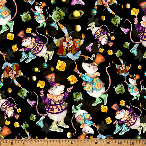 Black Mousing Around 43"/44" Fabric Per Yard