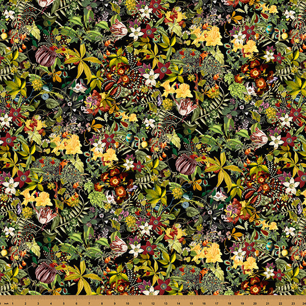 Black Floral Mousing Around 43"/44" Fabric Per Yard