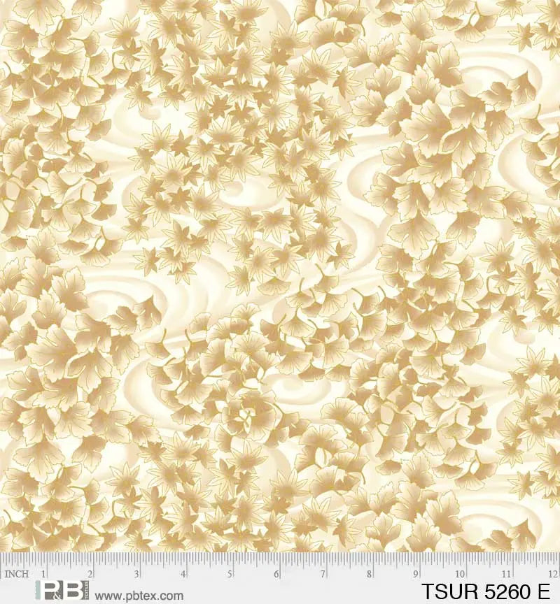 Yellow Gold Tsuru Swirling Leaves 44"/45" Fabric Per Yard