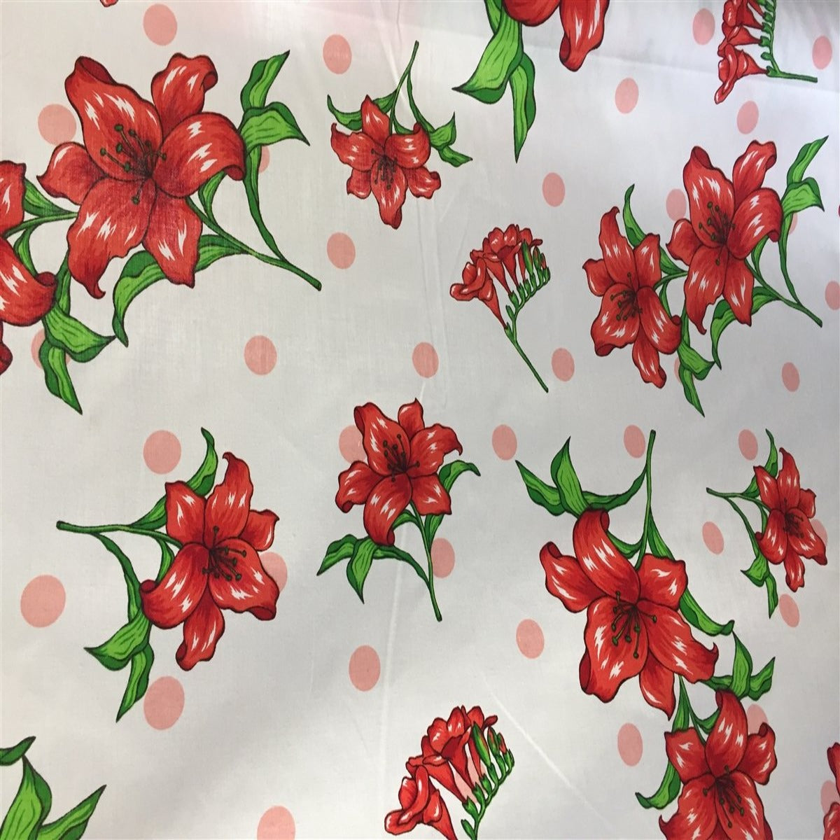 Lily Floral Polka Dot Print Poly Cotton Fabric