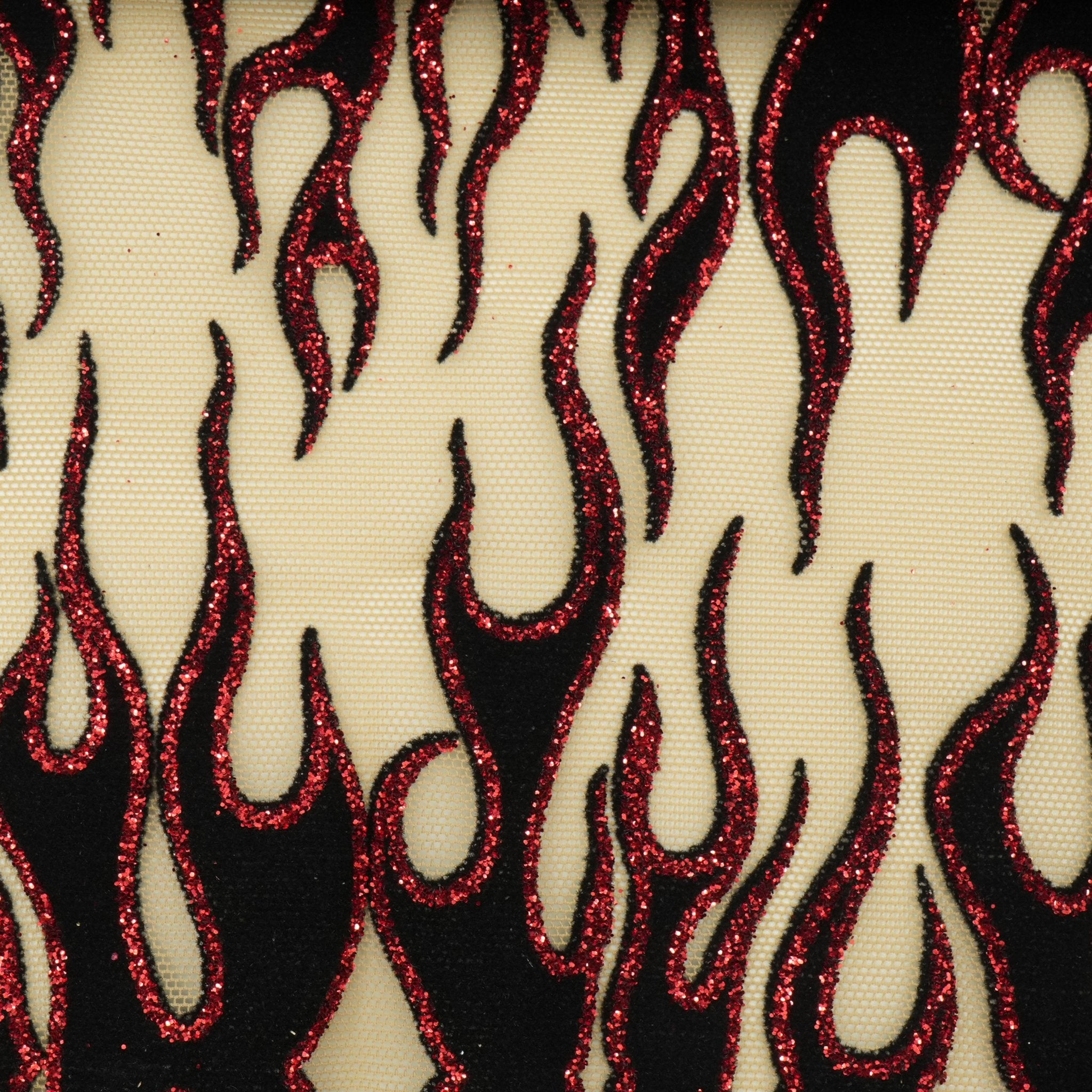 Fiery Glittered Flocked Stretch Mesh Fabric | CDW