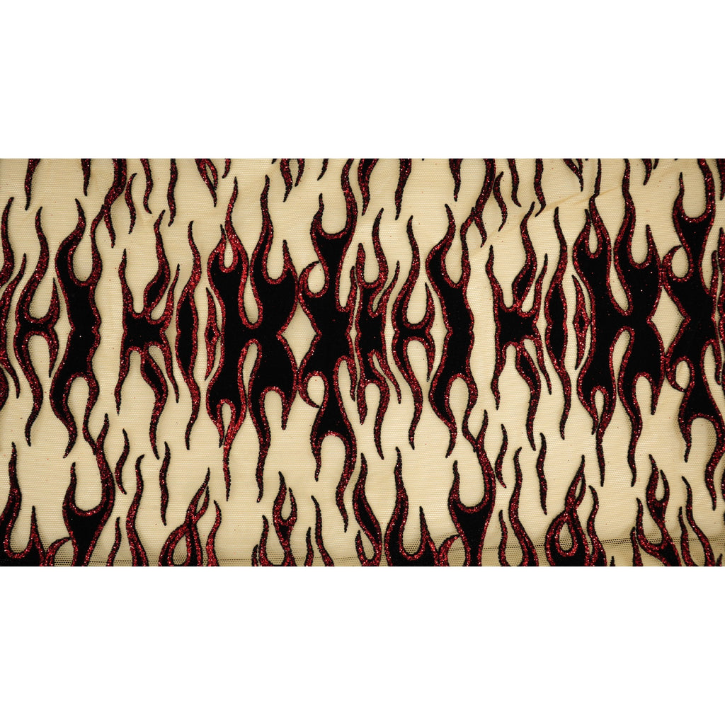 Fiery Glittered Flocked Stretch Mesh Fabric | CDW