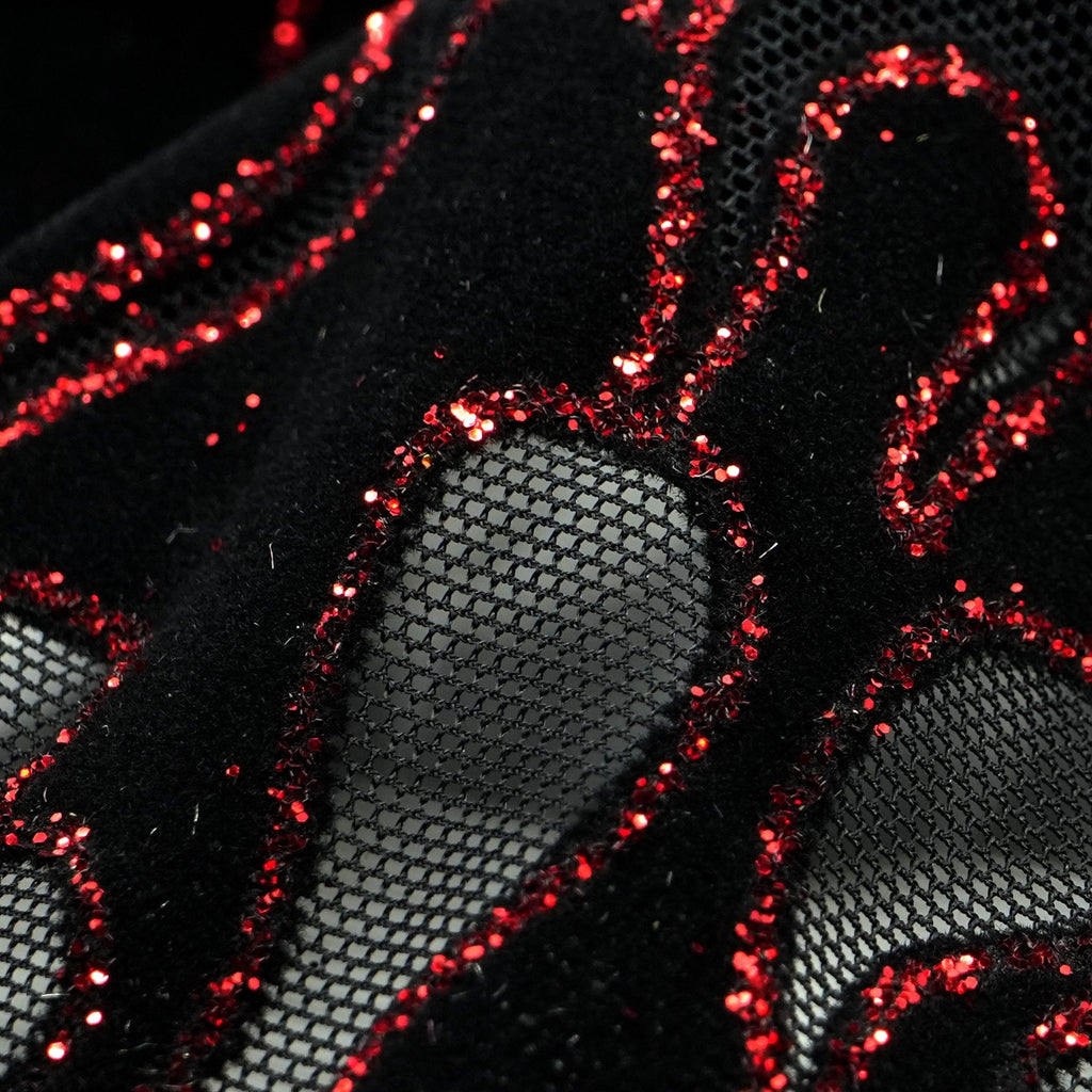 Fiery Glittered Flocked Stretch Mesh Fabric | CDW