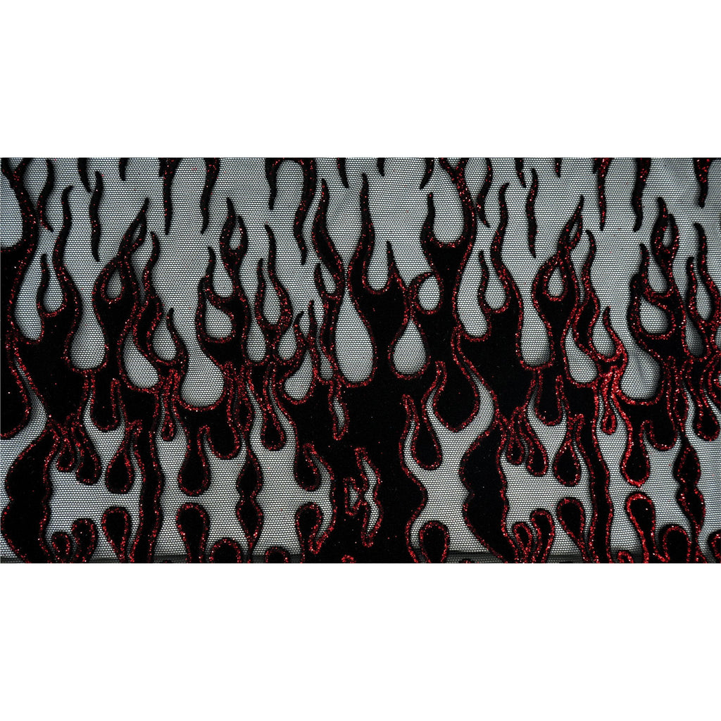Fiery Glittered Flocked Stretch Mesh Fabric | CDW