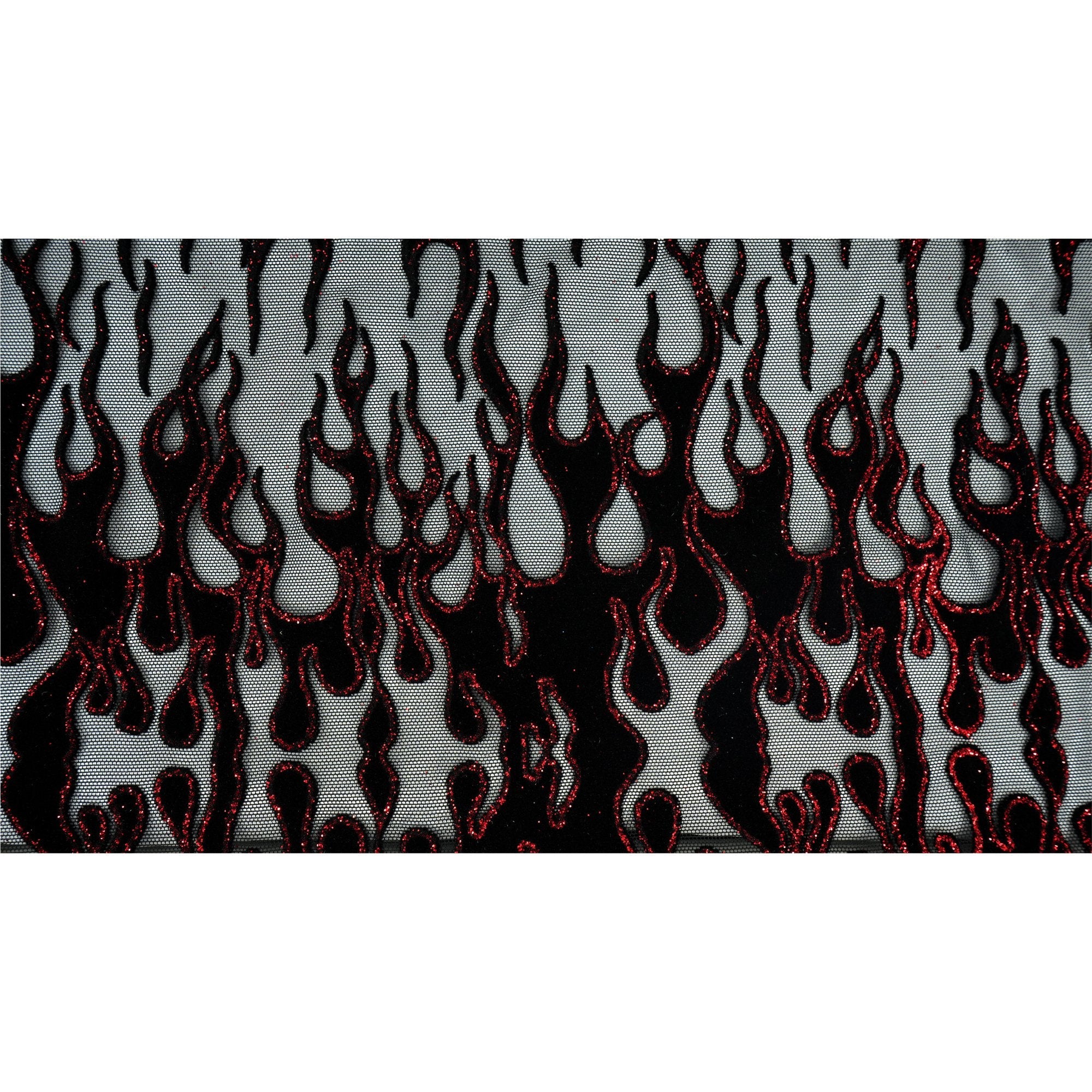 Fiery Glittered Flocked Stretch Mesh Fabric | CDW