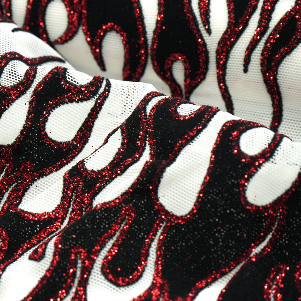 Fiery Glittered Flocked Stretch Mesh Fabric | CDW