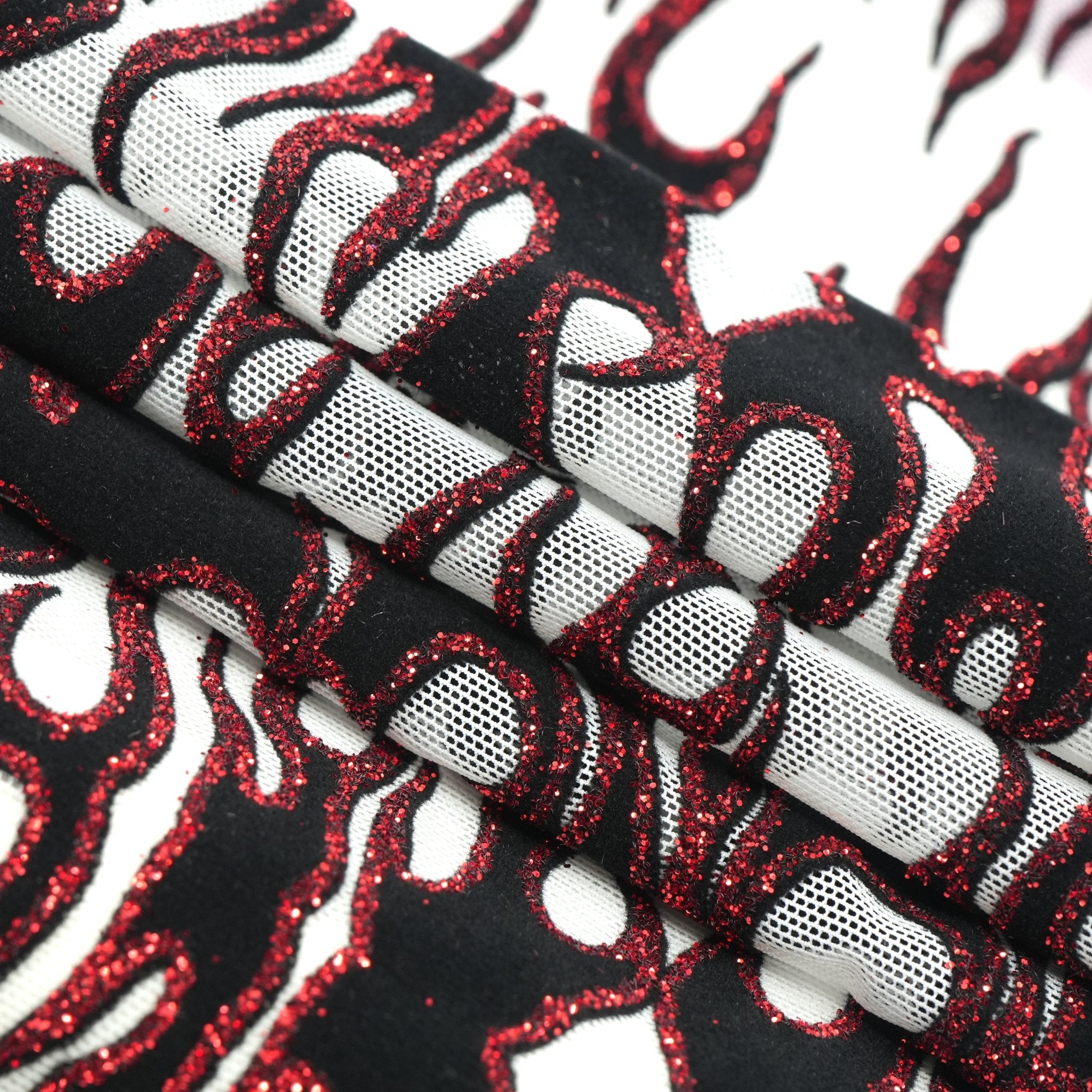 Fiery Glittered Flocked Stretch Mesh Fabric | CDW