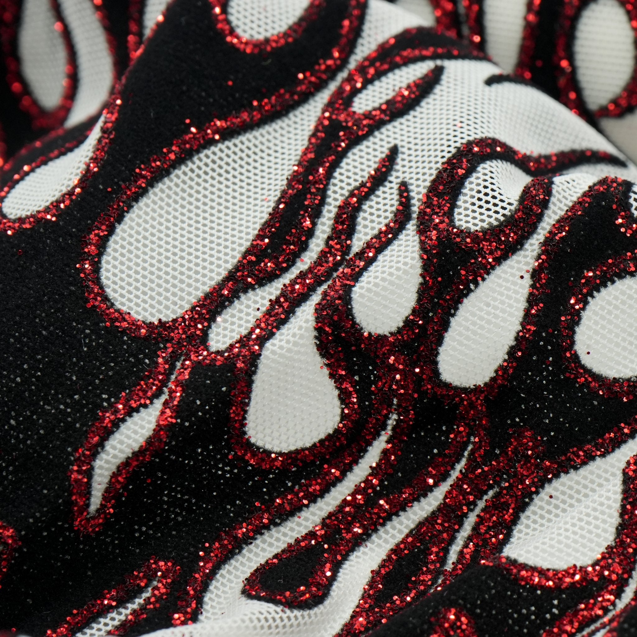 Fiery Glittered Flocked Stretch Mesh Fabric | CDW