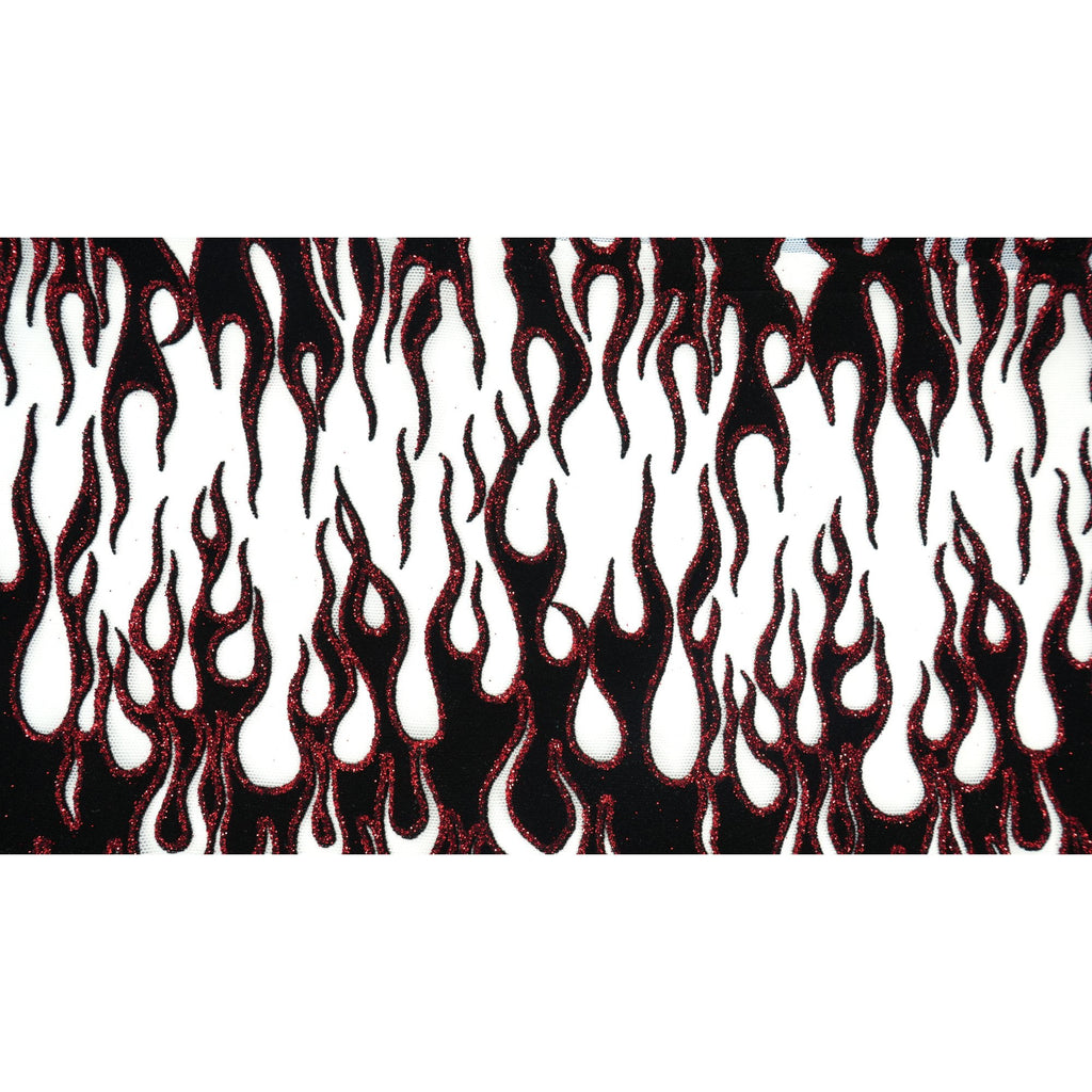 Fiery Glittered Flocked Stretch Mesh Fabric | CDW