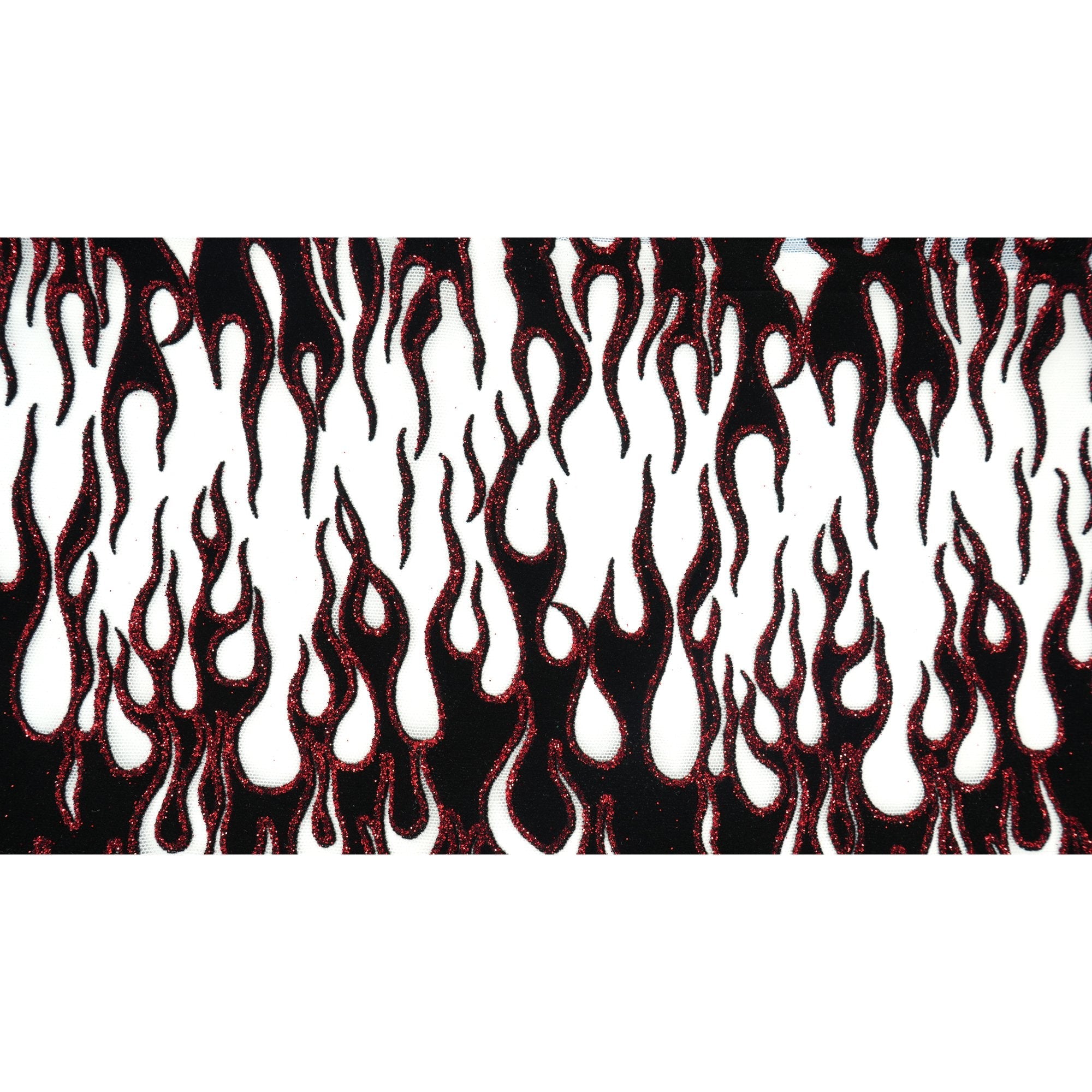 Fiery Glittered Flocked Stretch Mesh Fabric | CDW