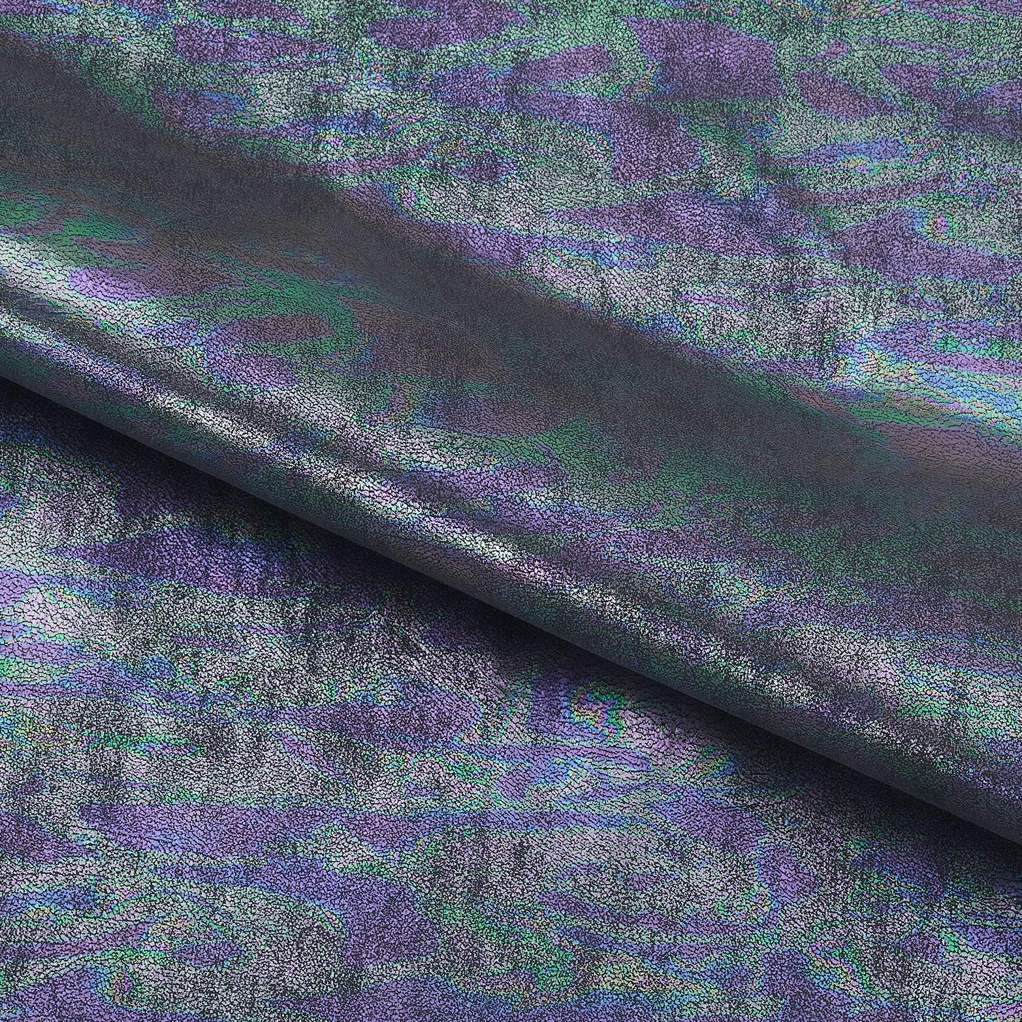 Iridescent Oil Slick Foiled Spandex Fabric | Blue Moon Fabrics