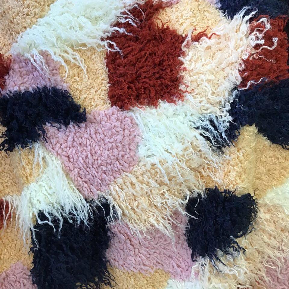 Curly Multicolor Patchwork Long Pile Faux Fur Fabric